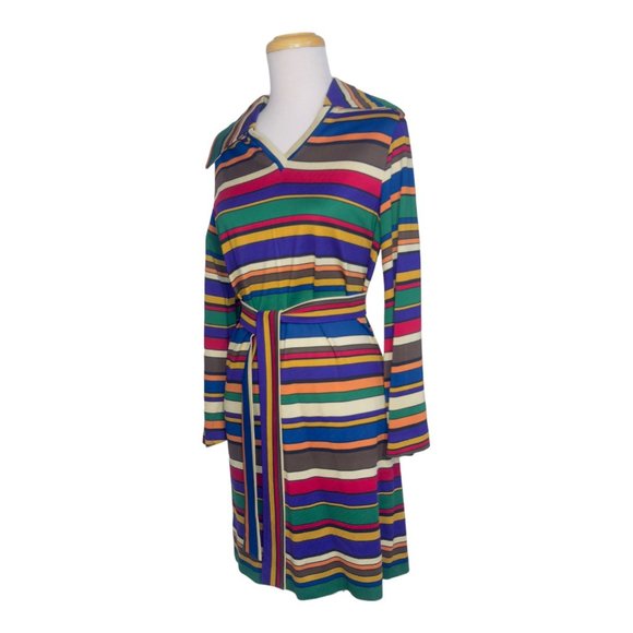 Sunny South Fashions of Dallas Striped Silk Knit Dress Vintage 1970s Rainbow - Picture 4 of 12